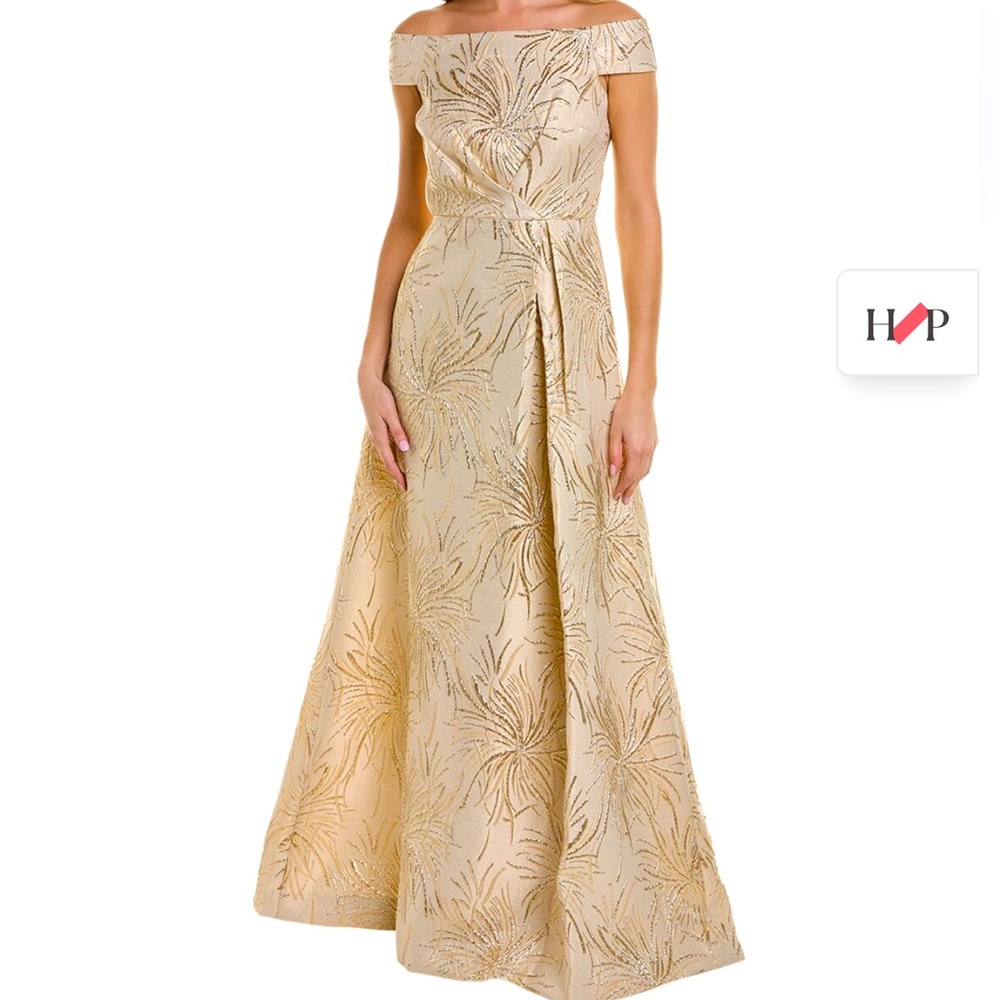 Rickie Freeman Peplum Gold Gown
